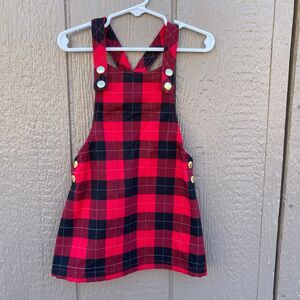 Max studio toddlers girls size 2T red and black Christmas plaid dress overall